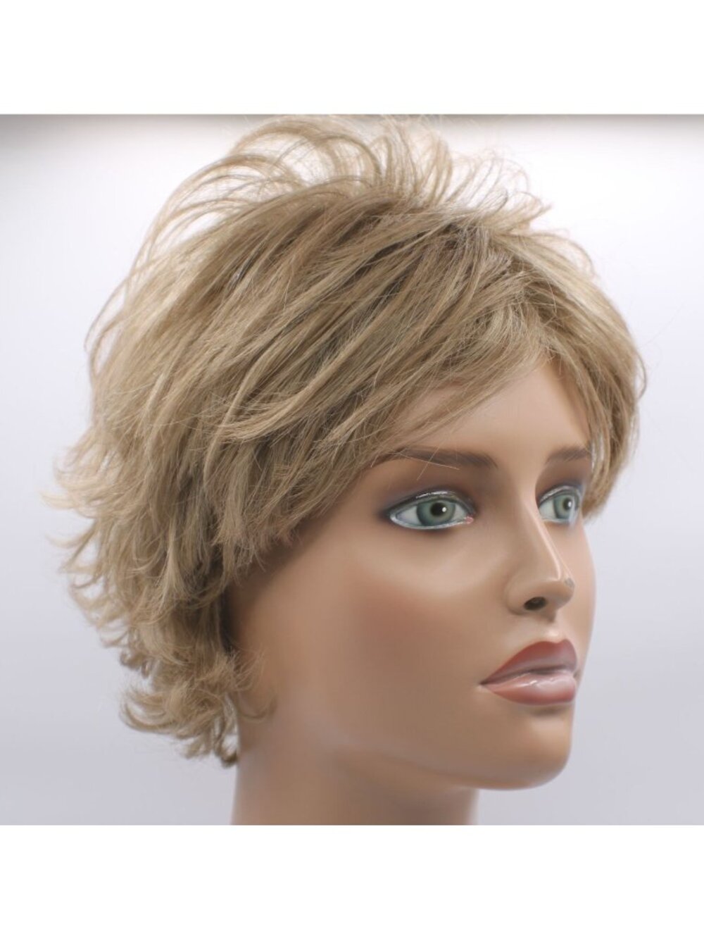 Short Blonde Layered Wig Pixie Tousled Style Adjustable Mesh Cap Modacrylic PVC